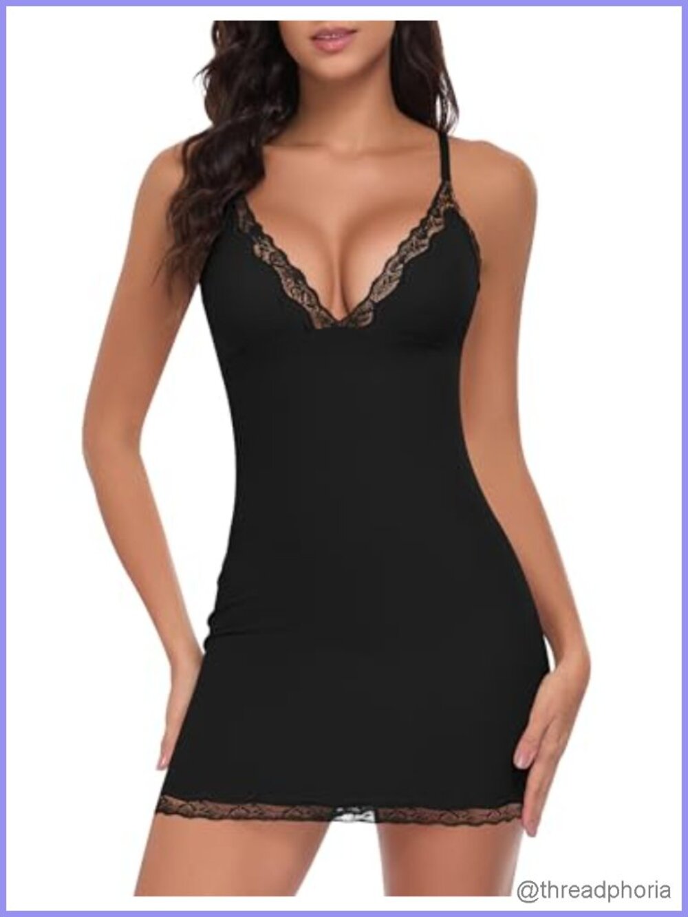 Lace Trim V Neck Full Slip Dress Slim Fit Adjustable Straps